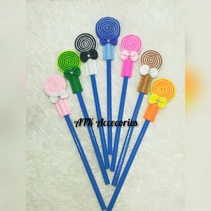 Hiasan pensil flanel lolipop | Pensil hias flanel | ATK Accecories