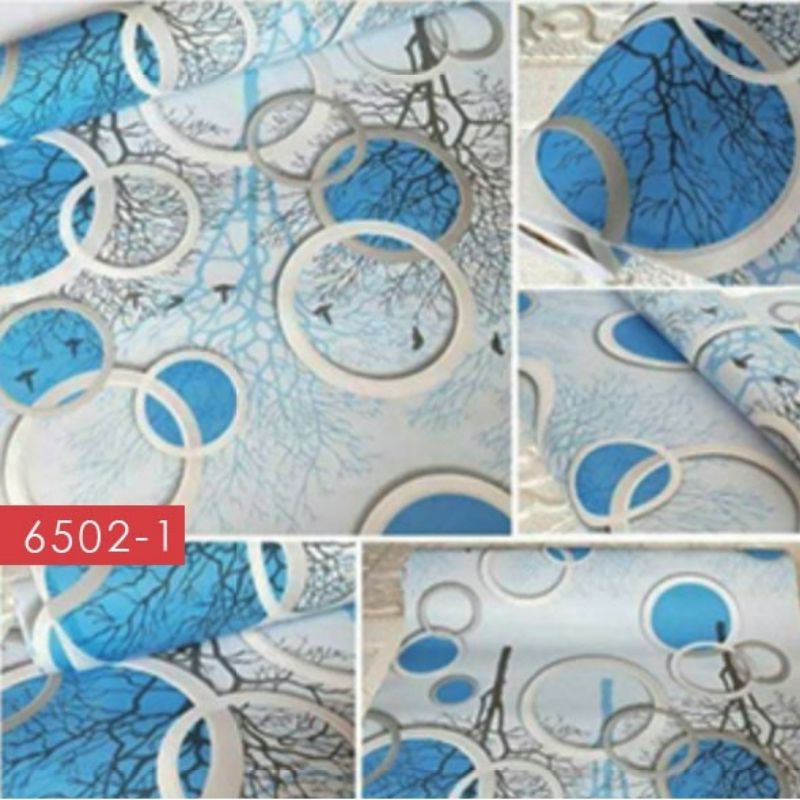 WALLPAPER STIKER DINDING POLKADOT BIRU MUDA
