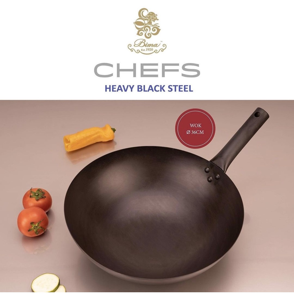 Wajan Penggorengan 36cm Black Steel Bima Chefs Japanese Wok