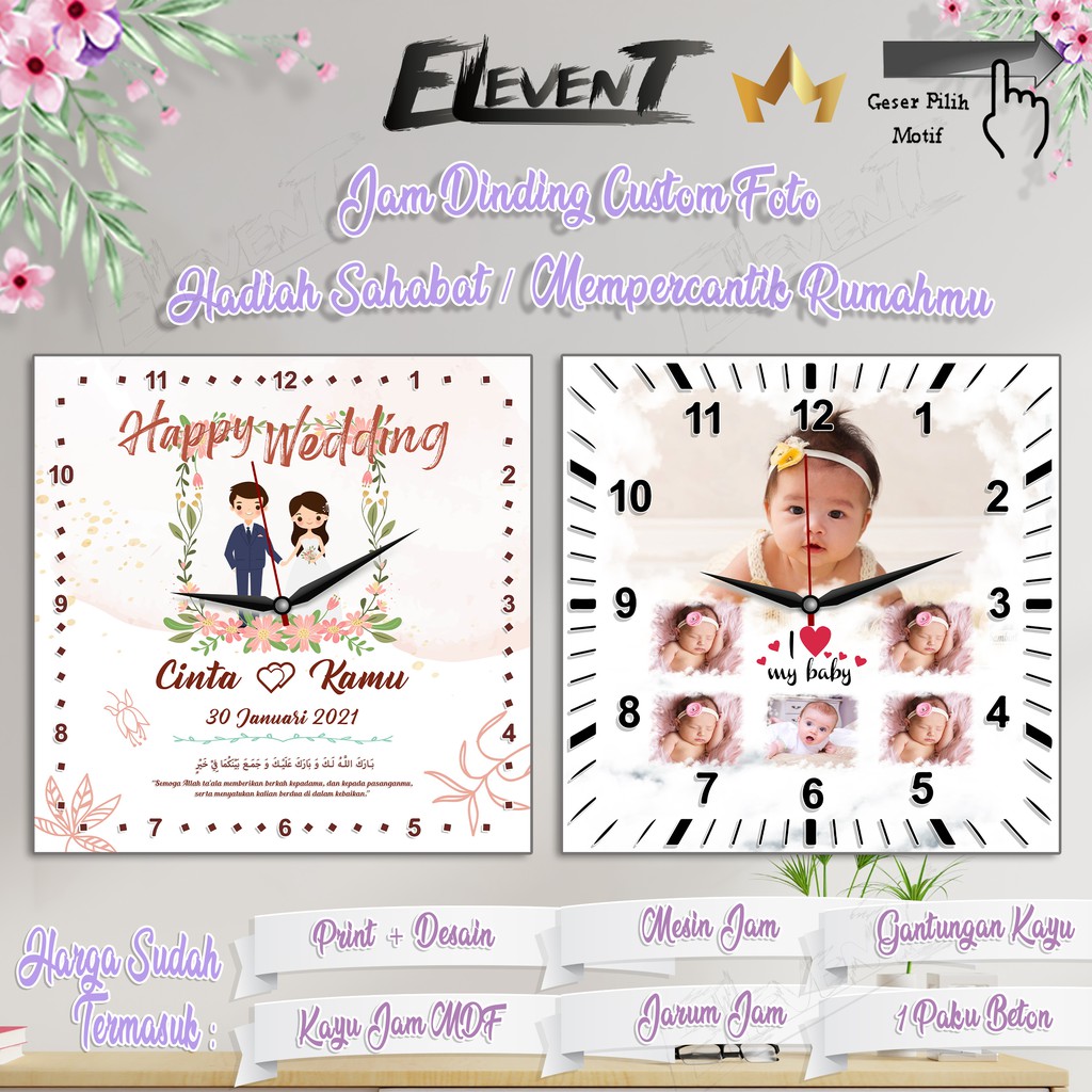 Promo Jam 20cm Kayu Custom Foto unik  Hadiah Wedding Birthday Graduation Anniversary Teman Keluarga Kado Ultah Pernikahan Ulang Tahun Ultah Panjangan Dinding walldecor rumah menarik Murah