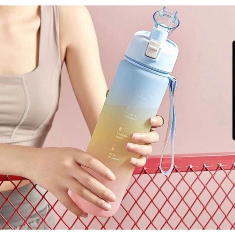 Botol Minum 1 Liter Botol 1L Viral Botol Pelangi Botol Olahraga Free Stiker 2D & 3D