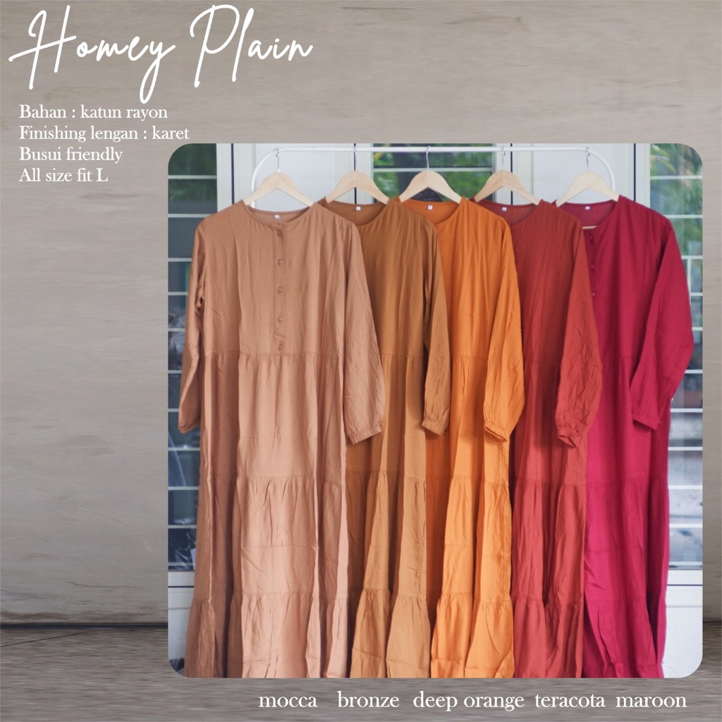 Homey Dress Plain by Reyscarf Gamis Dewasa Polos Bahan Rayon Viscose Premium Eksklusif Adem Nyaman Dipakai  I Bisa Cod