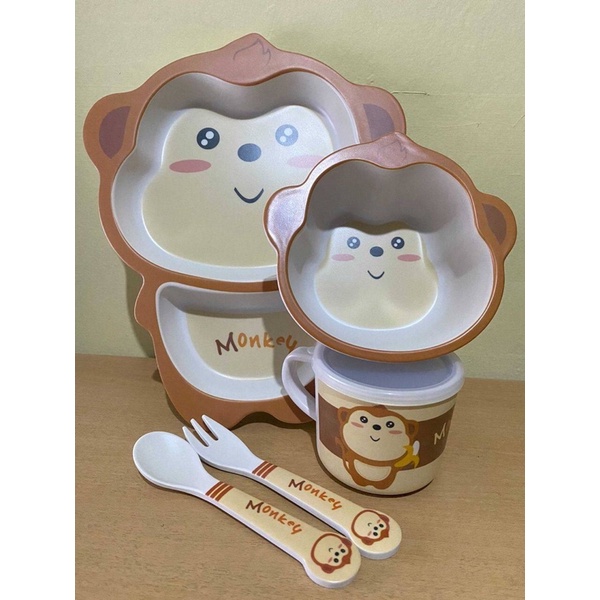 Piring bambu anak karakter binatang PB04 - bamboo kids set dinner plate - peralatan makan bayi