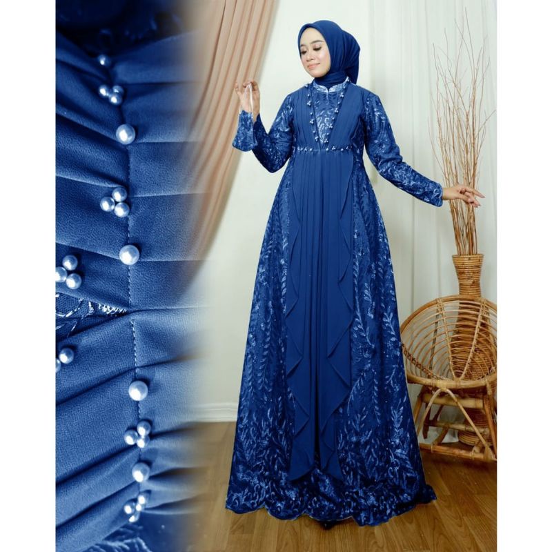 (NEW) VHANIA Dress - Bisa COD Baju Gamis Dress Brukat Brokat Mutiara Remaja Wanita Perempuan Ibu Mus