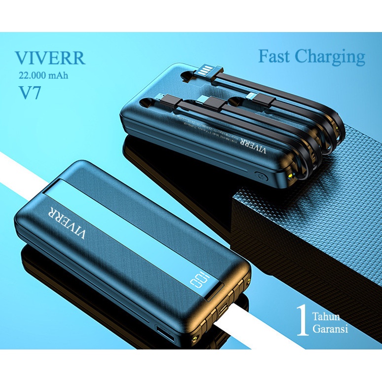 Powerbank VIVERR V7 3Kabel Output Kapasitas 22.000 mAH Produk ORIGINAL 100% Bisa buat semua type Hp dan gadget universal Qualitas No.1 garansi resmi 1 Tahun.