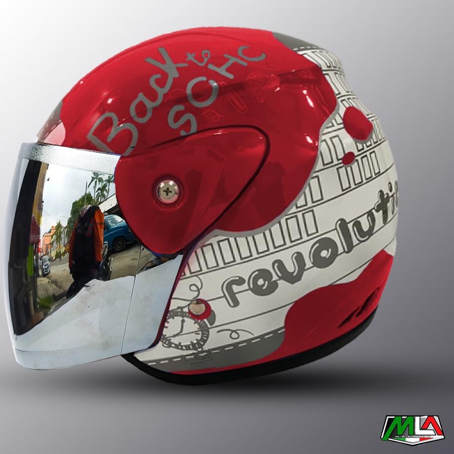 HELM EVOLUTION HALF FACE MOTIF NOTE BACK TO SCHOOL MIRIP SEPERTI HELM GM ORIGINAL UNTUK PRIA DAN WAN