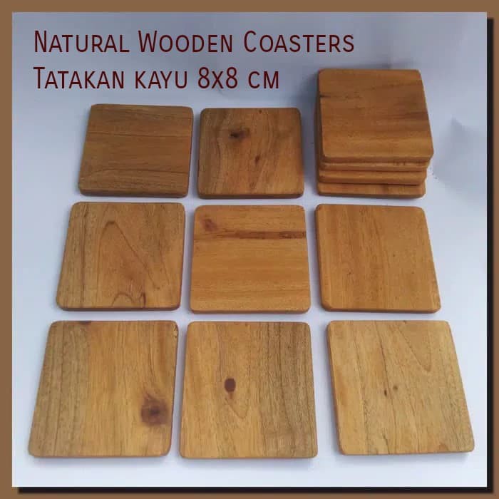 Tatakan gelas kayu alami 8 cm Natural Wooden Coasters Rustic vintage