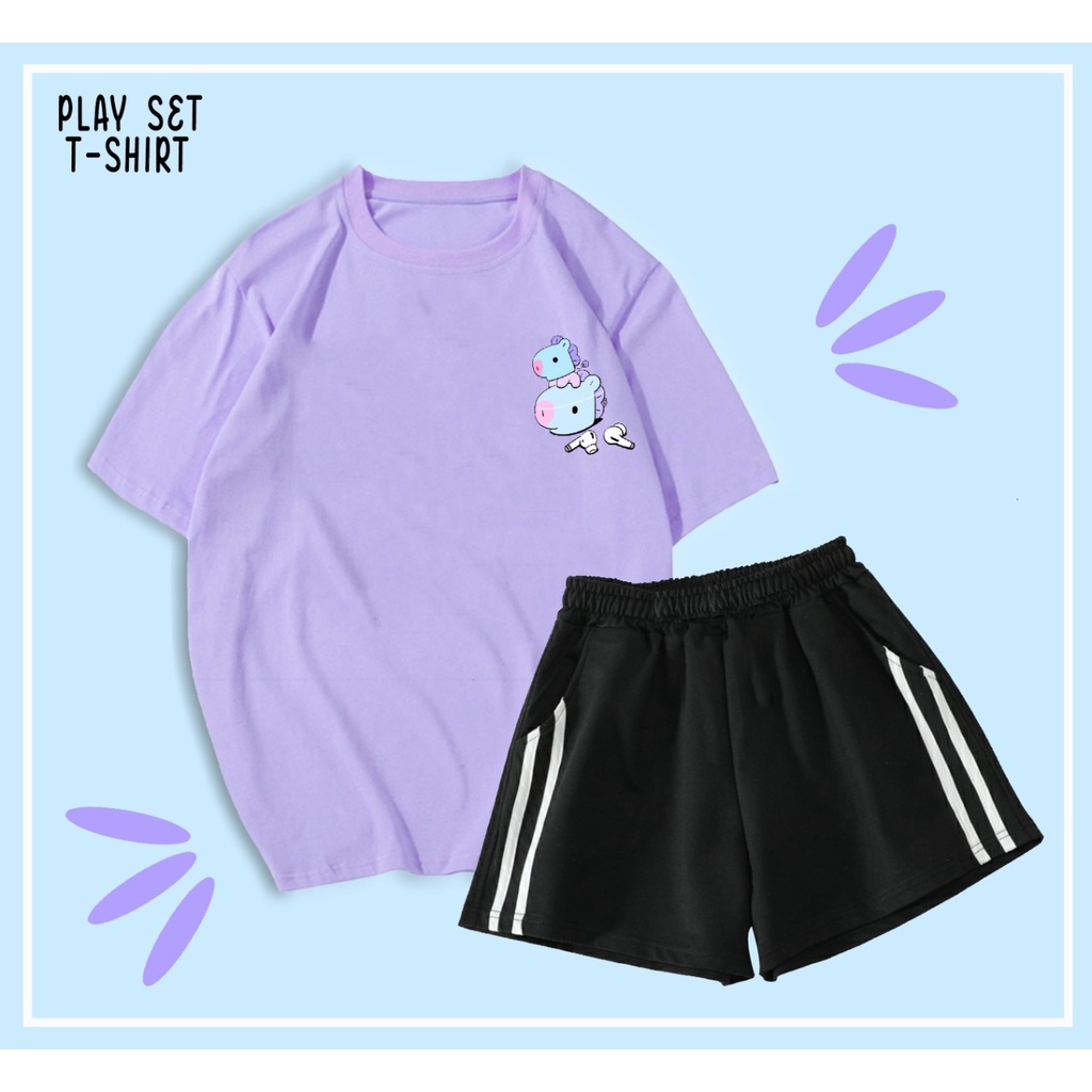 T-SHIRT / KAOS / TUMBLR TEE SET CELANA SANTAI MOTIF BT21 / KADO / ARMY