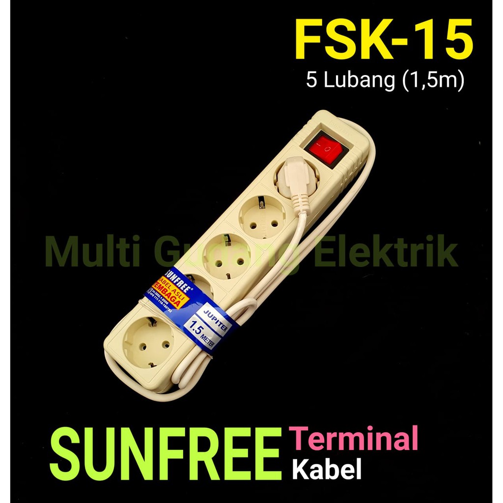 Terminal Stop kontak Sunfree 5 lubang Panjang kabel 1.5 Meter