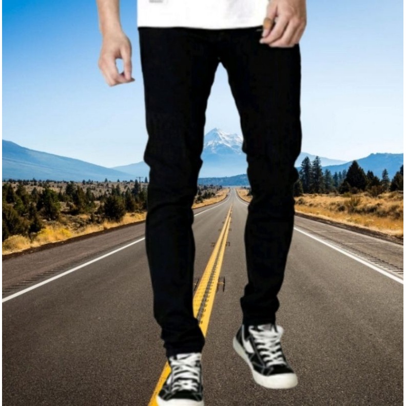 CELANA PANJANG COWOK STRETCH SLIM FIT HITAM