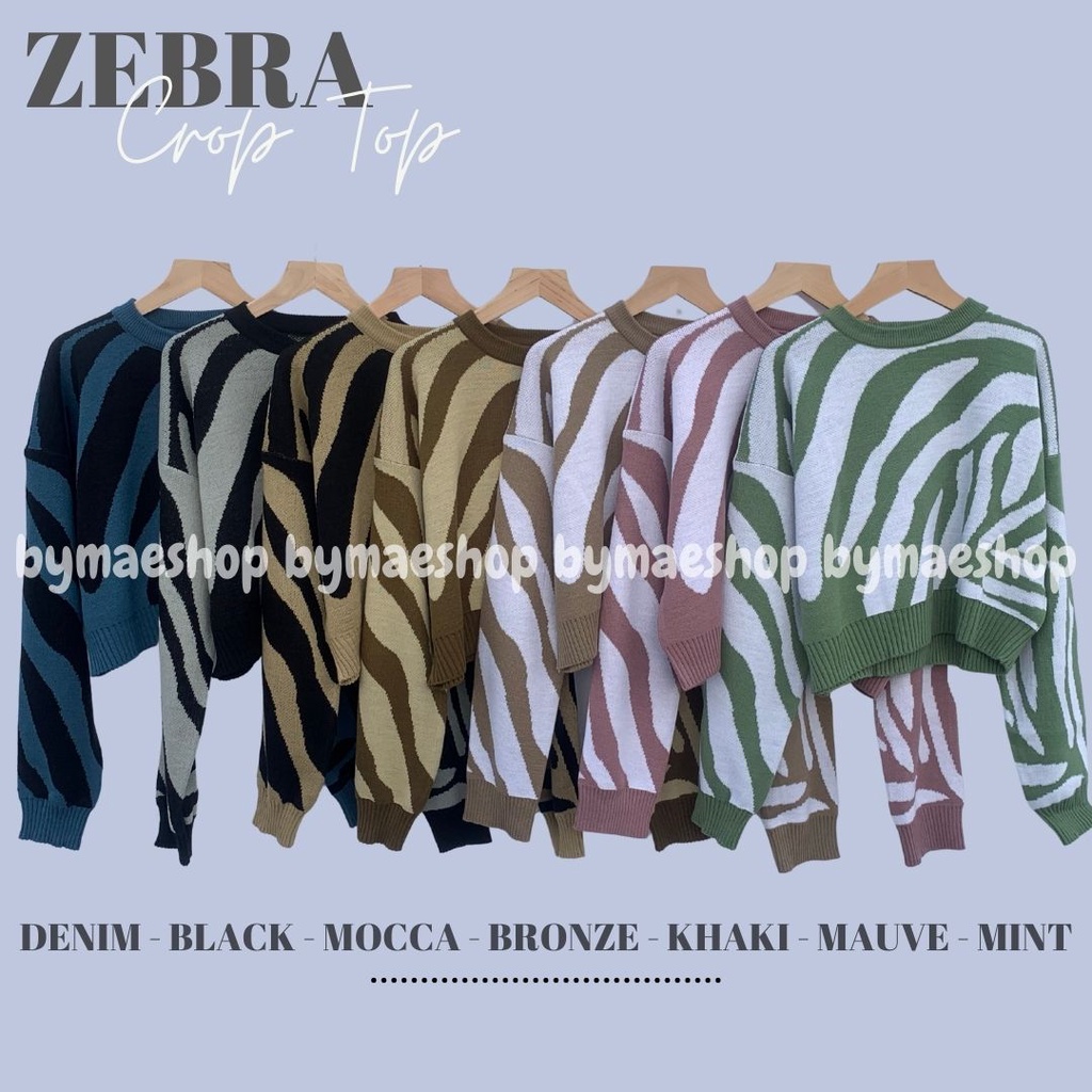 SWEATER ZEBRA CROP TOP RAJUT PREMIUM