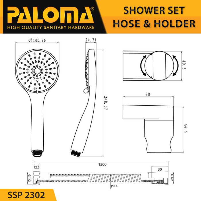 PALOMA FCP 6276 SSP 2302 Paket Keran Cabang Shower Set Mandi Tembok