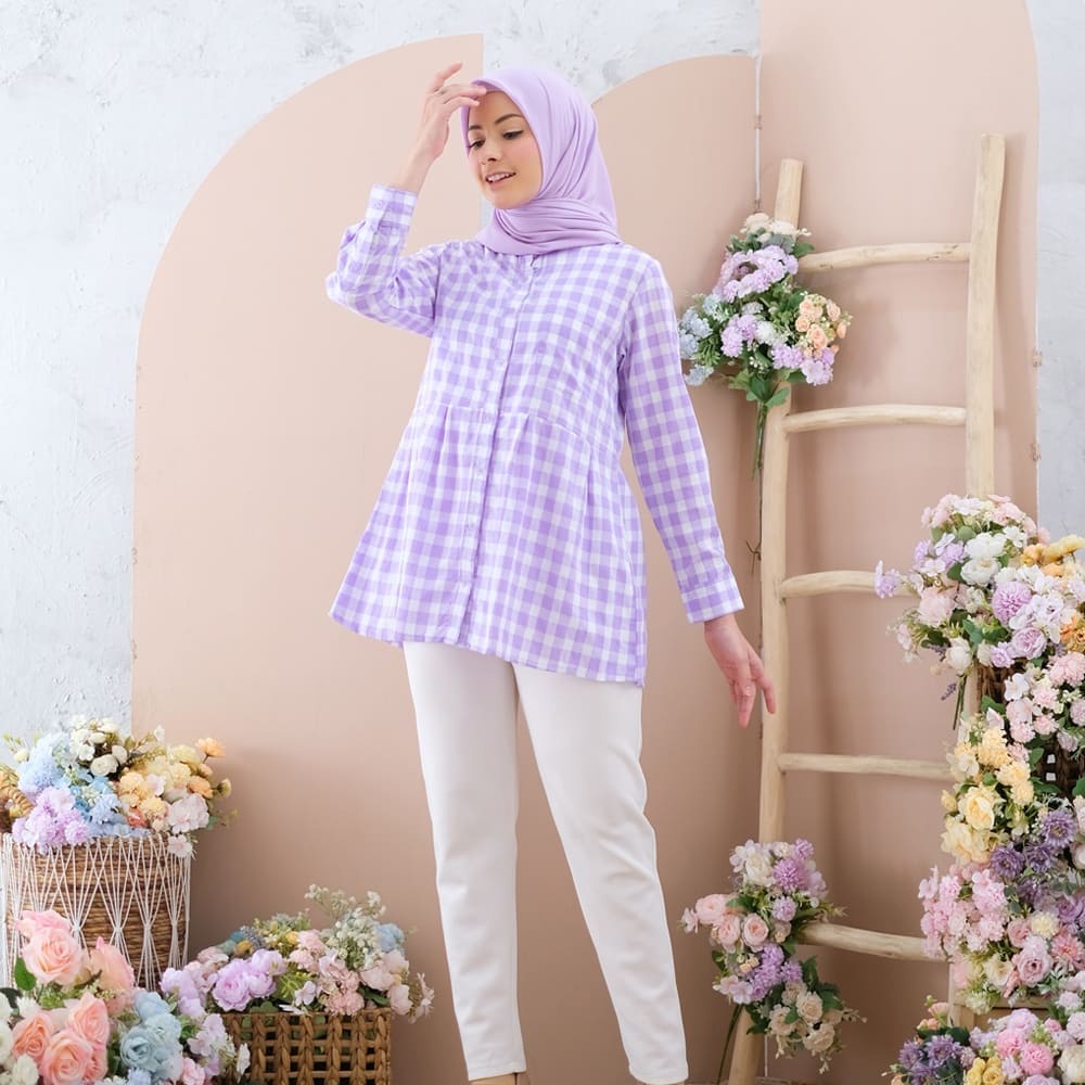 ALFAZZA STORE - YUNA TOP BLOUSE TARTAN / KOTAK WANITA ATASAN KOREAN STYLE -  FASHION WANITA TERBARU - COD  - KATUN KOTAK - PREMIUM LD 110 BIGSIZE