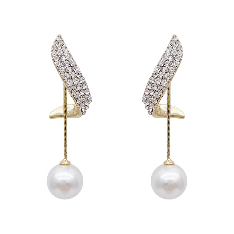 Anting Tusuk Gantung Bahan Sterling Silver 925 Hias Mutiara + Berlian Gaya Korea Untuk Wanita