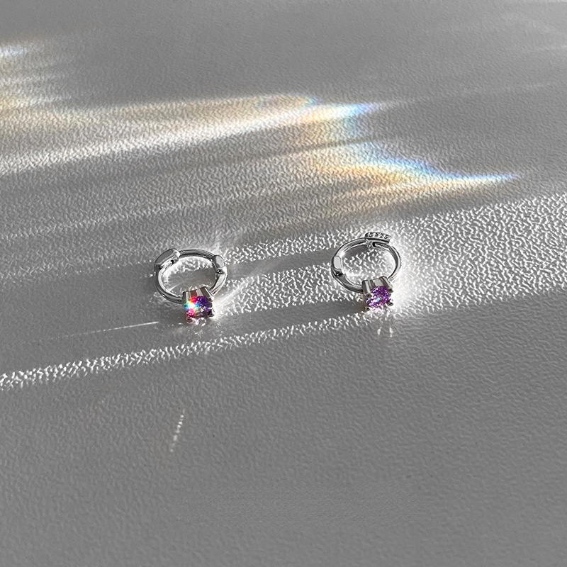 Anting Tusuk Bentuk Lingkaran Aksen Zircon Warna-Warni Untuk Wanita