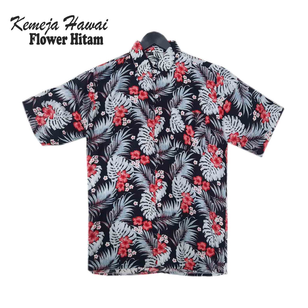 FORTGLASS HAWAI FLOWER KEMEJA PRIA BAJU PANTAI COWO BALI REGGAE COWO PENDEK SANTAI RAYON HALUS