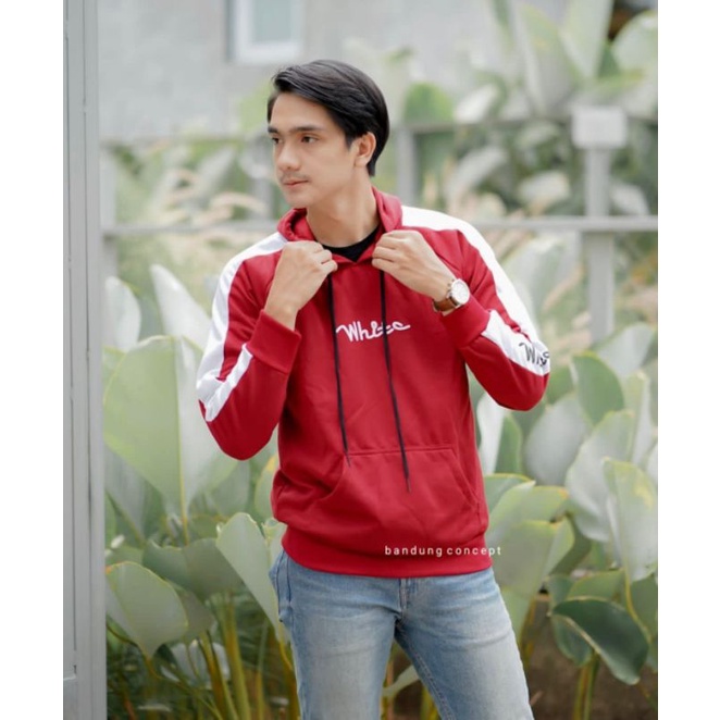 HOODIE 'WHITE' 2 WARNA MERAH&amp;PUTIH KUALITAS DISTRO size L