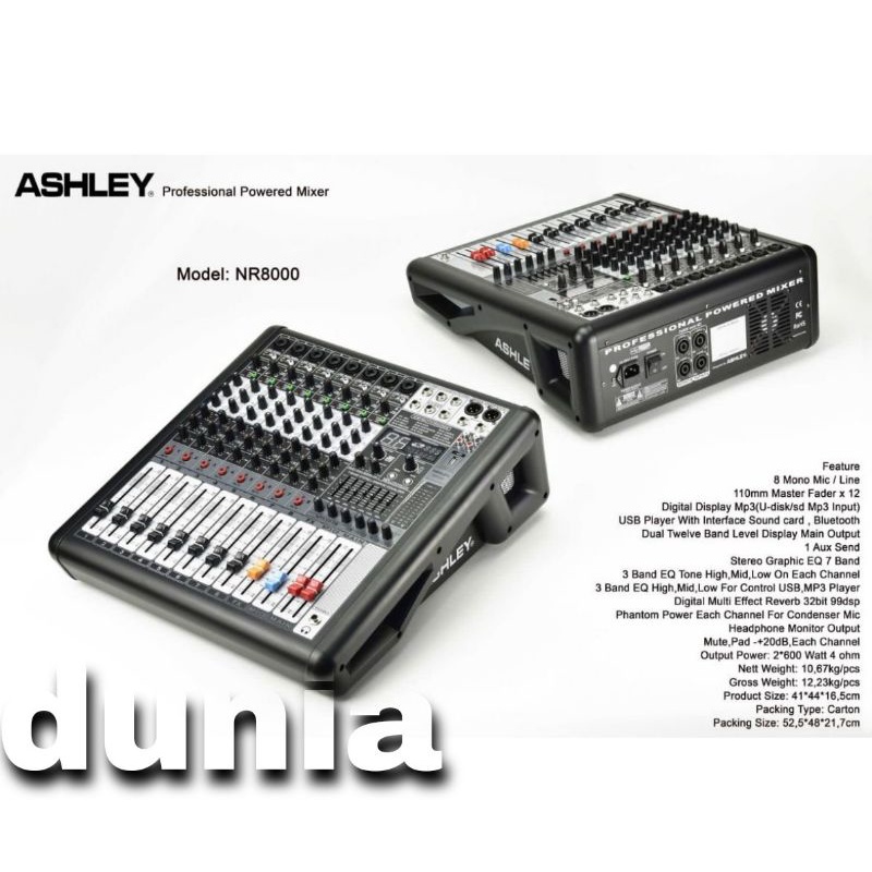 Jual Power Mixer Ashley NR8000 Bluetooth 2 x 600 watt Original 8