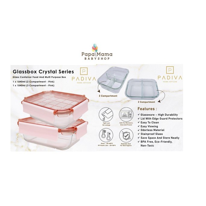 Padiva 1040ml Pink Mix 2+3compartments Crystal Glassbox (GBC1040MP)