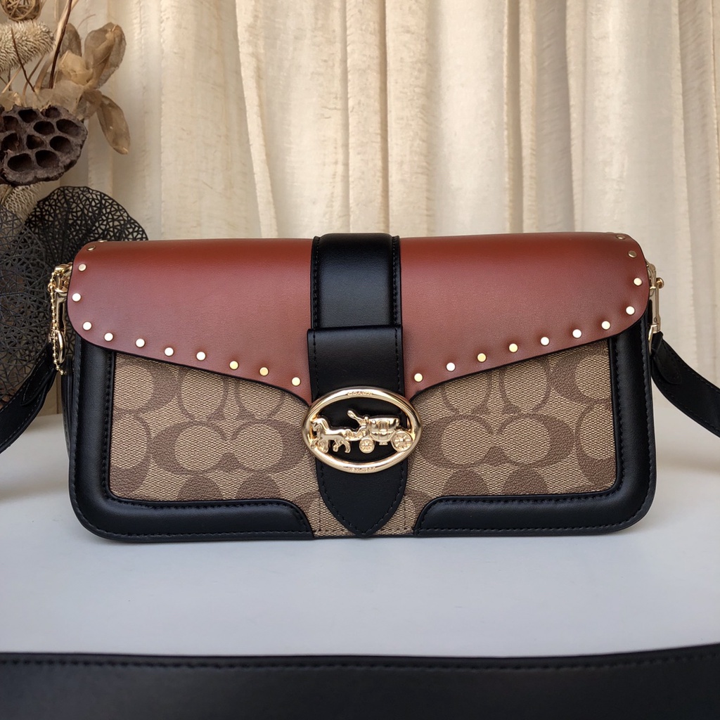 [Instant/Same Day]New Coach 5605  Women's Bag Georgie Series Color-blocking Bacchus Bag Shoulder Bag Diagonal Bag Handbag     jsb