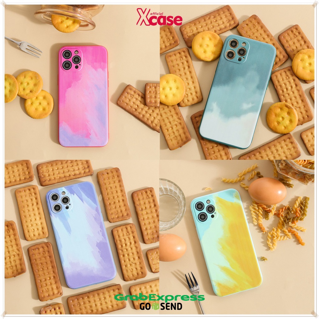 Silicone Watercolor Square Straight Soft Case (2) for iPhone 12 MINI PRO MAX 11 X XS XR 8 6 PLUS