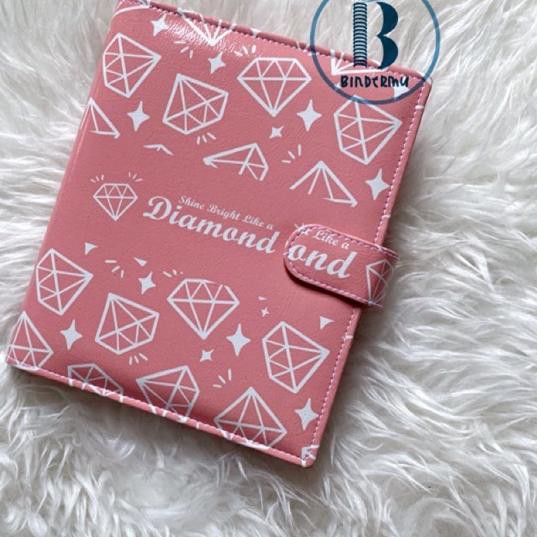 

RWT-0258. Binder READY Motif Diamond Pink Printing Kulit Multiring 20ring A5 26ring B5 ..makasih