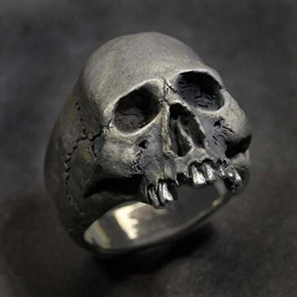 Gotik Tengkorak Vintage Perak Hitam Baja Titanium Pria Punk Perhiasan Fashion Cincin Skull Rings