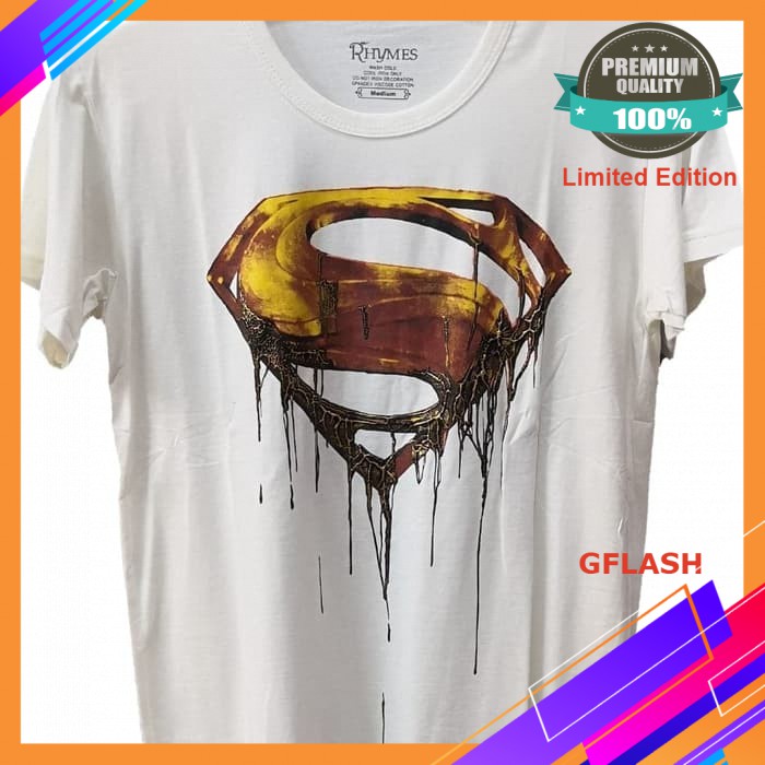 Baju Kaos Anak Tanggung Cowok Superman Gold Karakter Tshirt Rhymes Import