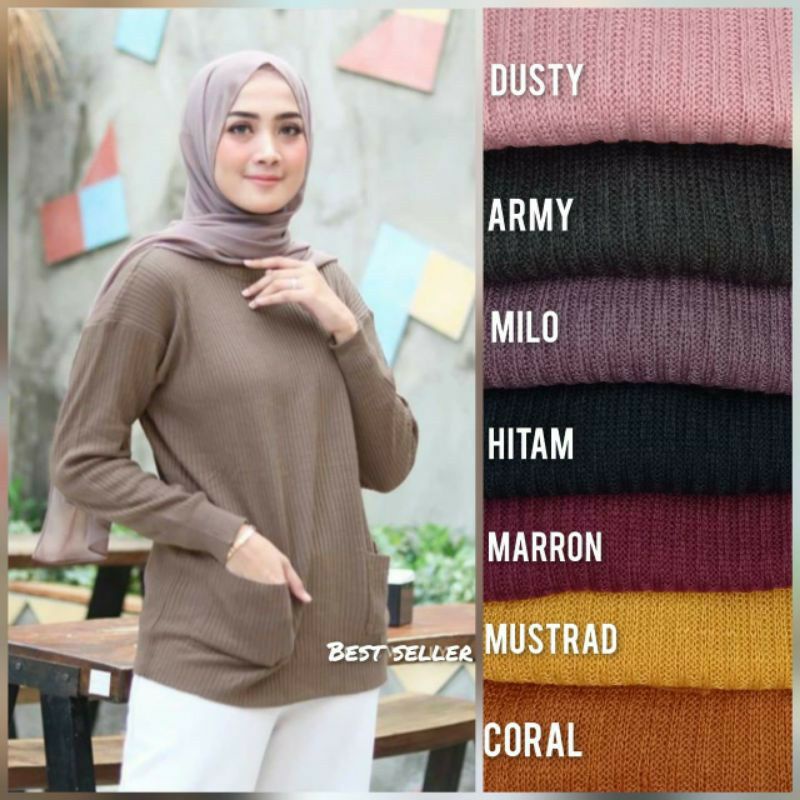 Atasan blouse pocky/poket rajut