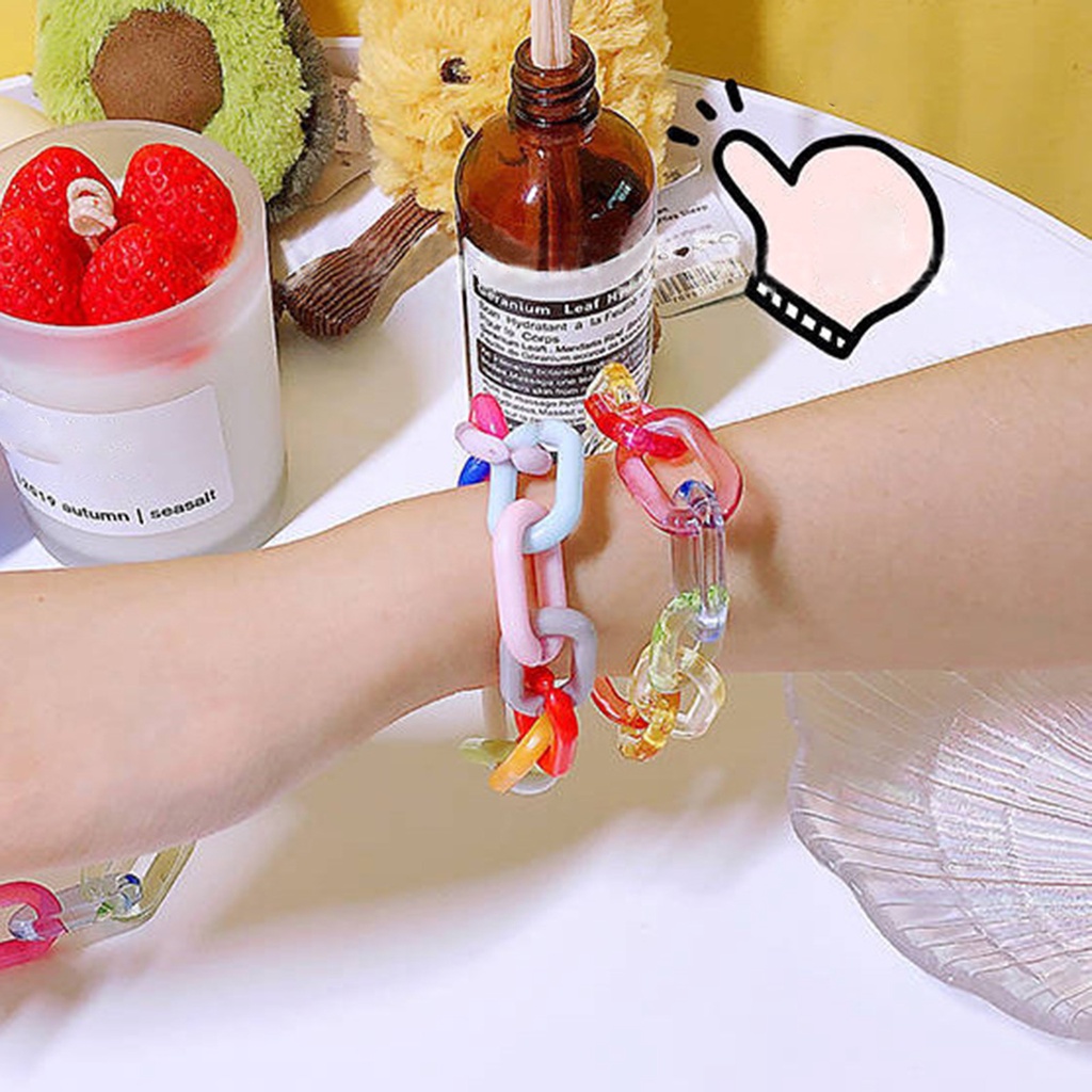 Hu Hu Hu Hu Hu Alat Bantu Pasang Kacamata♡ Gelang Rantai Cuff Link Bahan Resin Warna Pelangi Untuk Wanita