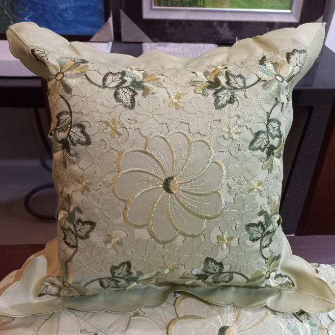Buruan serbu] Sarung Bantal Kursi Set Warna Hijau Muda Bordir Import Mewah