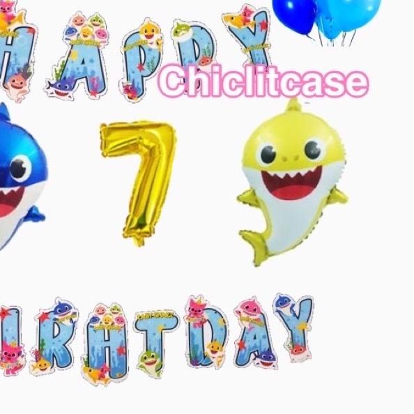 ✥ Set paket balon ultah anak baby shark birthday premium ulang tahun ❉