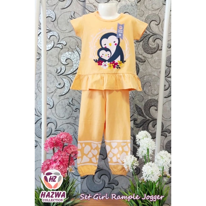 Set Baju Anak Perempuan Hazwa Collection - Baju Setelan Celana Joger Lucu Harian 2 Sampai 10 Tahun