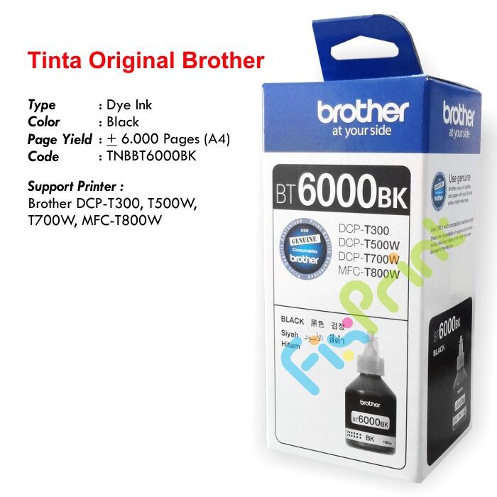 Tinta Printer Brother Original BT6000 BT 6000 Black Refill Printer DCP-T300 T300 T500W T700W T800W