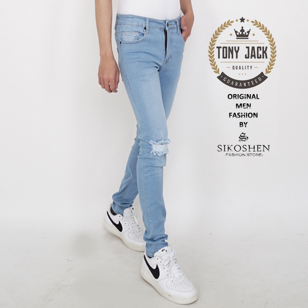 Celana Jeans Panjang Pria Sobek Lutut Ripped Jeans Original TONY JACK Jeans Slim Fit Skinny Jeans