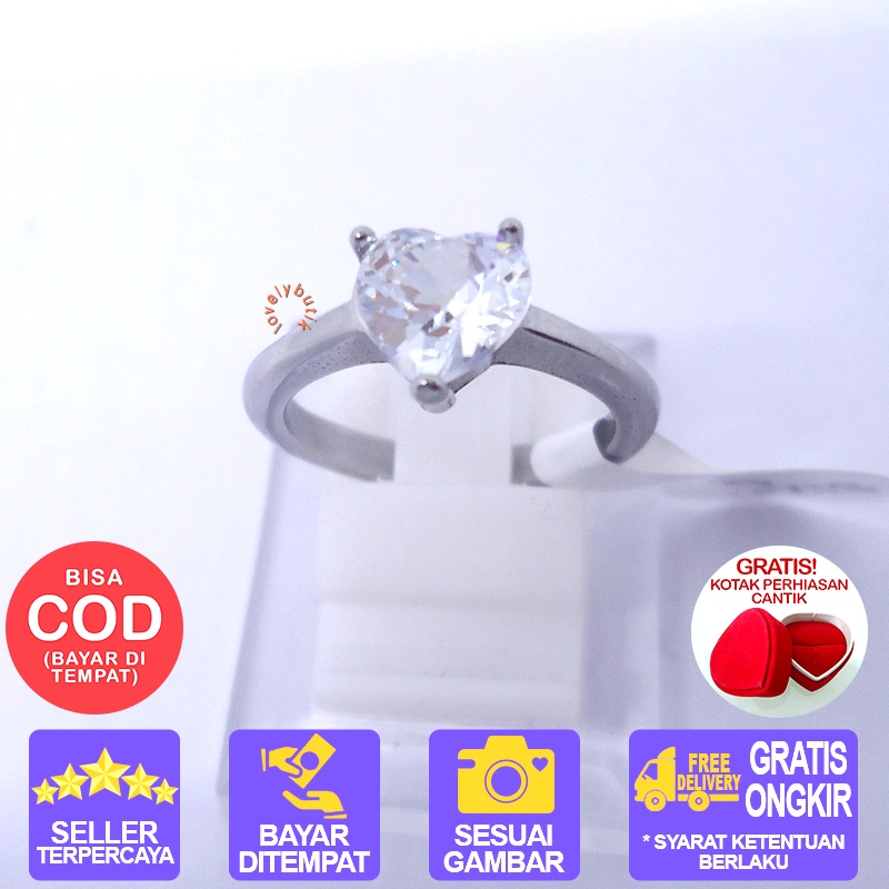 Lovelybutik - Cincin Titanium Anti Karat Selamanya Azalea Cincin Wanita Titanium Permata Love Warna Silver BONUS KOTAK PERHIASAN