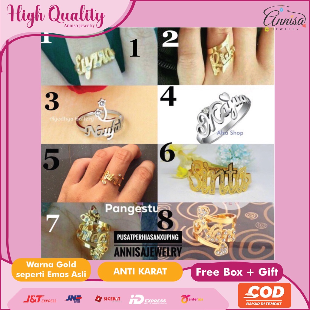 Cincin Nama Gold Grafir+Permata Uk.Standar