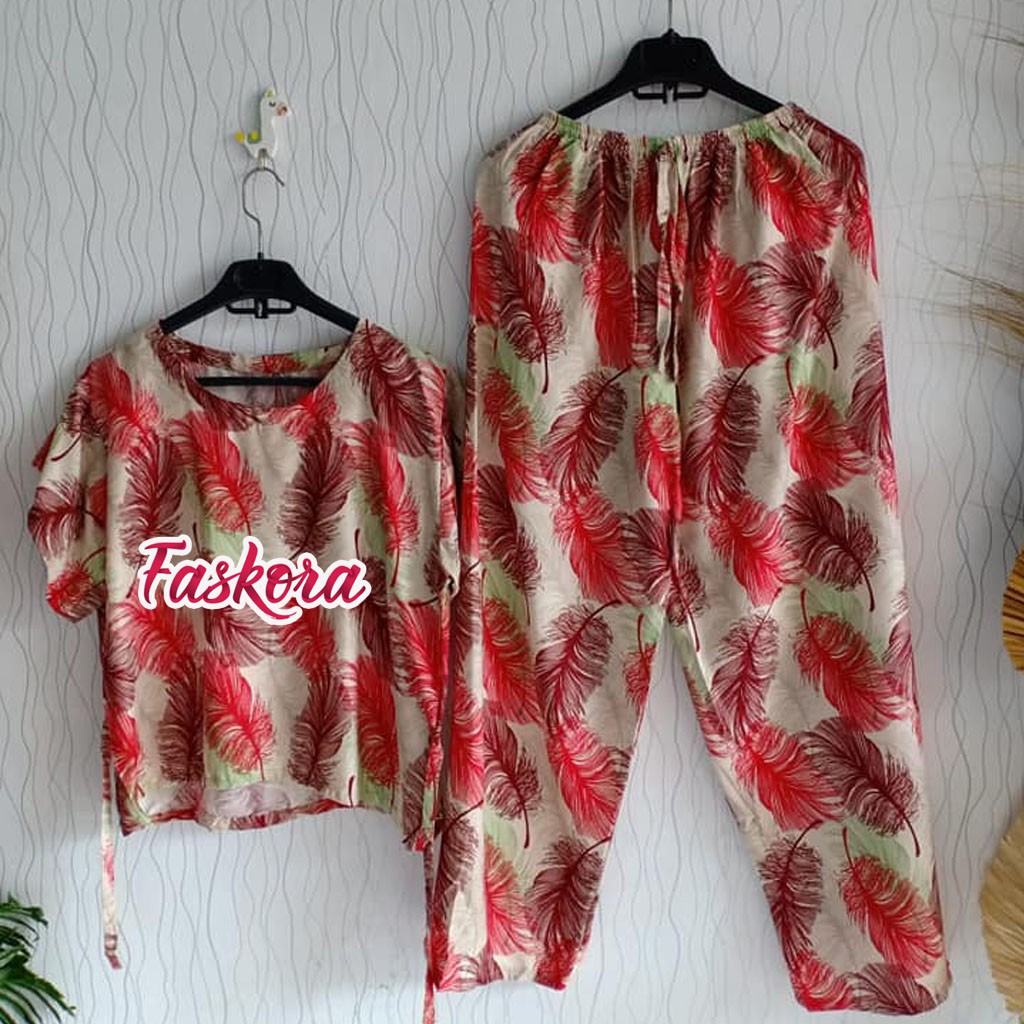 One Set Tie dye Wanita Panjang - Setelan Jumbo Rayon Wanita Kekinian - Pajamas Tiedye Set Tulang