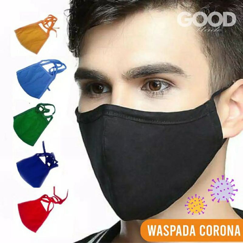 Masker Kain tali Hijab Mulut Hidung Hitam Polos - masker Motor Hijab