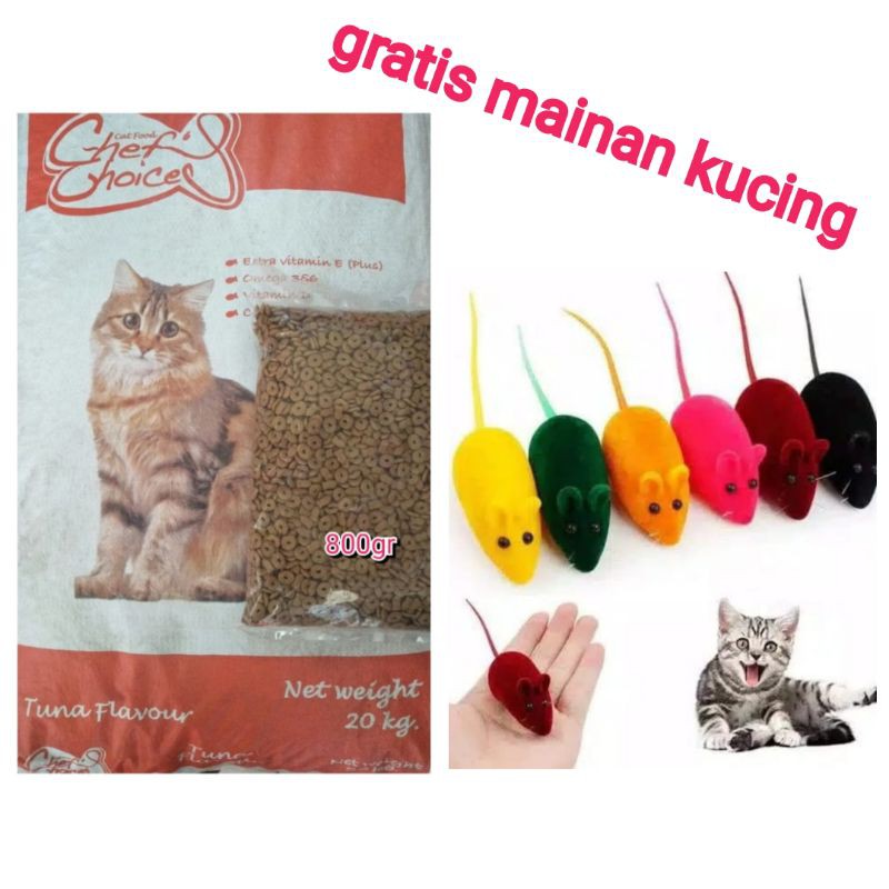 Chef Choice Repack 800g Gratis Mainan Kucing Tikus-Tikusan Makanan Kucing Murah