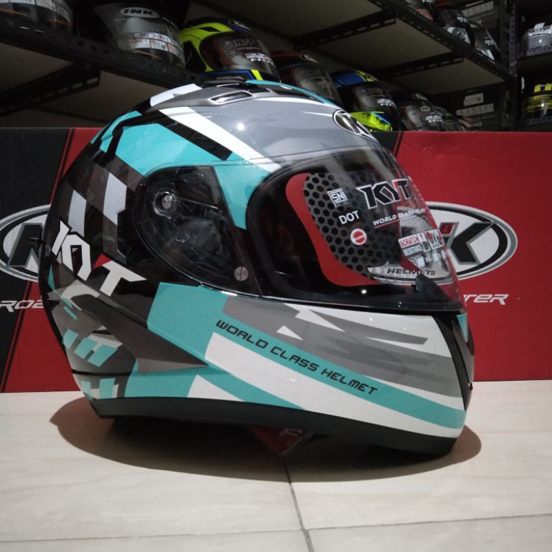 COD Helm KYT Falcon 2 Black Aqua Blue Black Red Doff Original-2