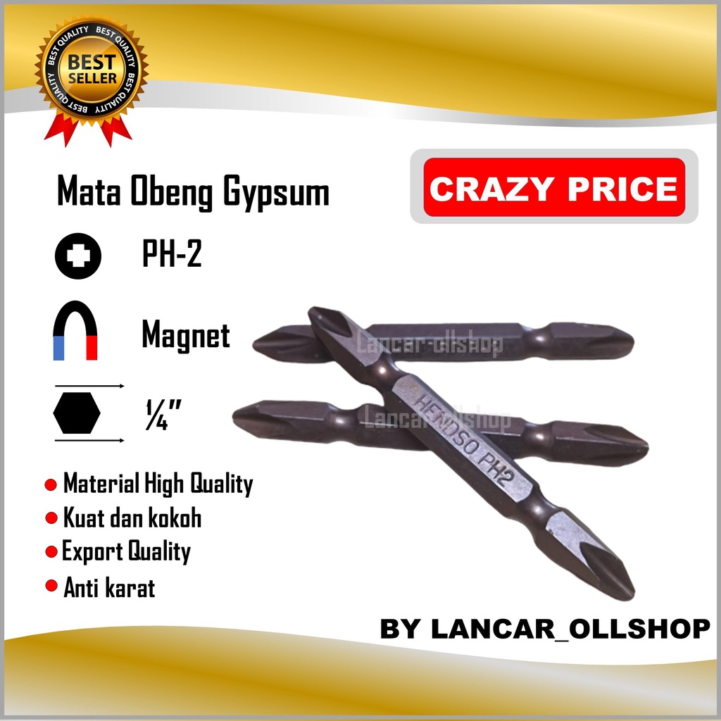 Mata Obeng Gypsum Gipsum Screw Driver Bit Nut Bolak Balik PH2 65MM Magnet Murah