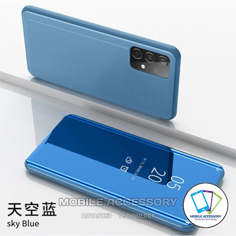 Flip Case Samsung Galaxy A72 Flip Clear View Standing Smart Mirror Luxury Case Cover Casing Hp Murah