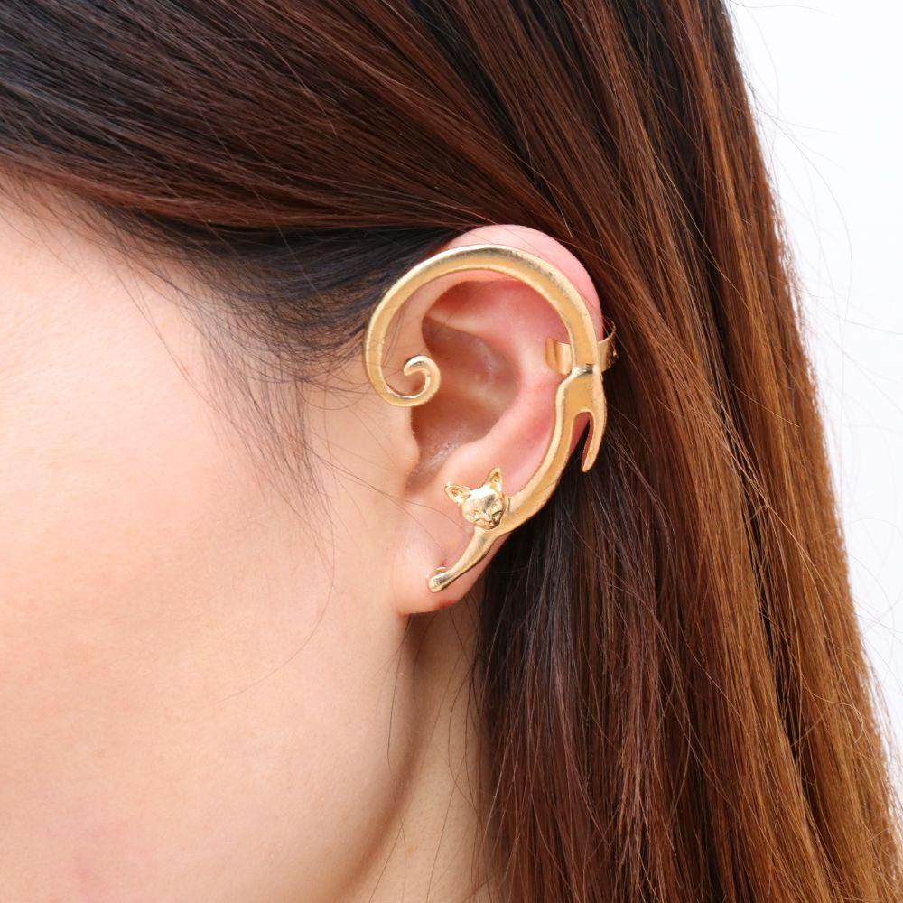 R-flower Ear Cuff Klip Gaya Punk Wanita Fashion Perhiasan Aksesoris Kartun Kucing Stud Earrings