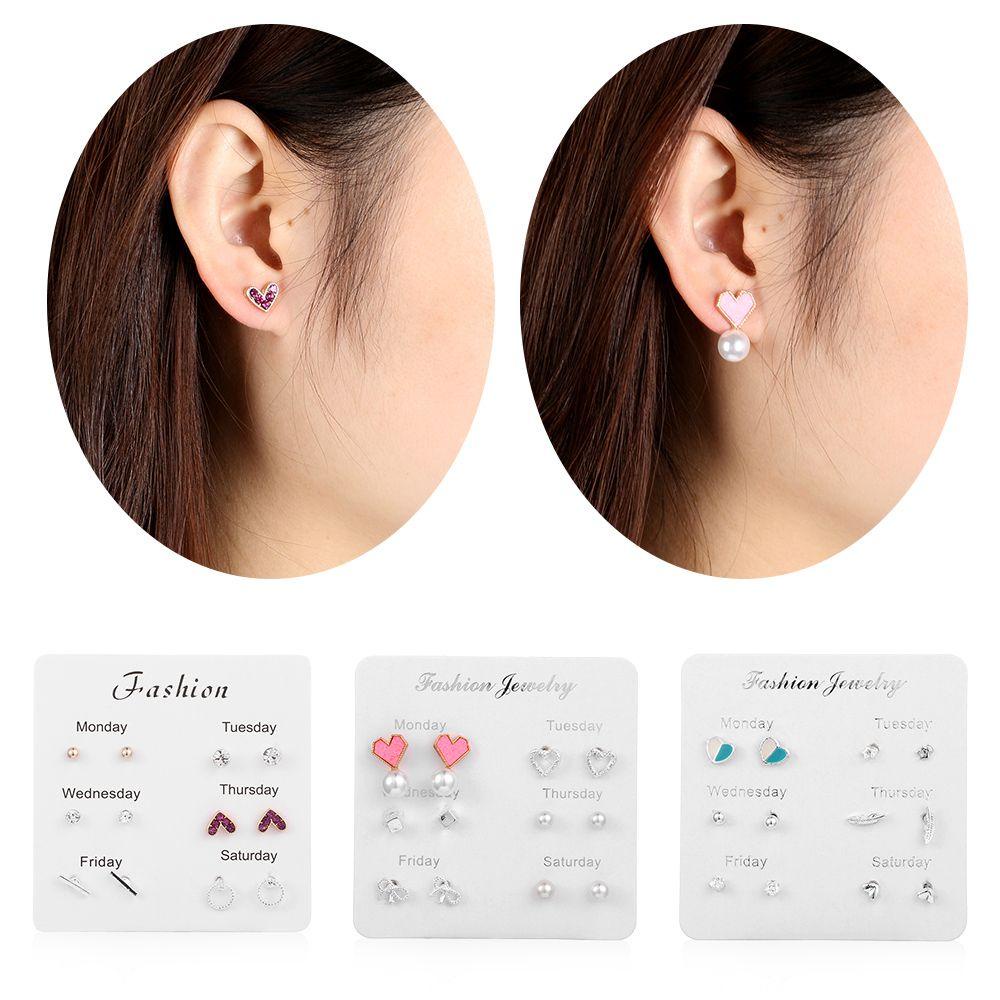 Lily 6pasang/Set Satu Minggu Set Anting Fashion Geometris Kristal Daun/Ikatan Simpul