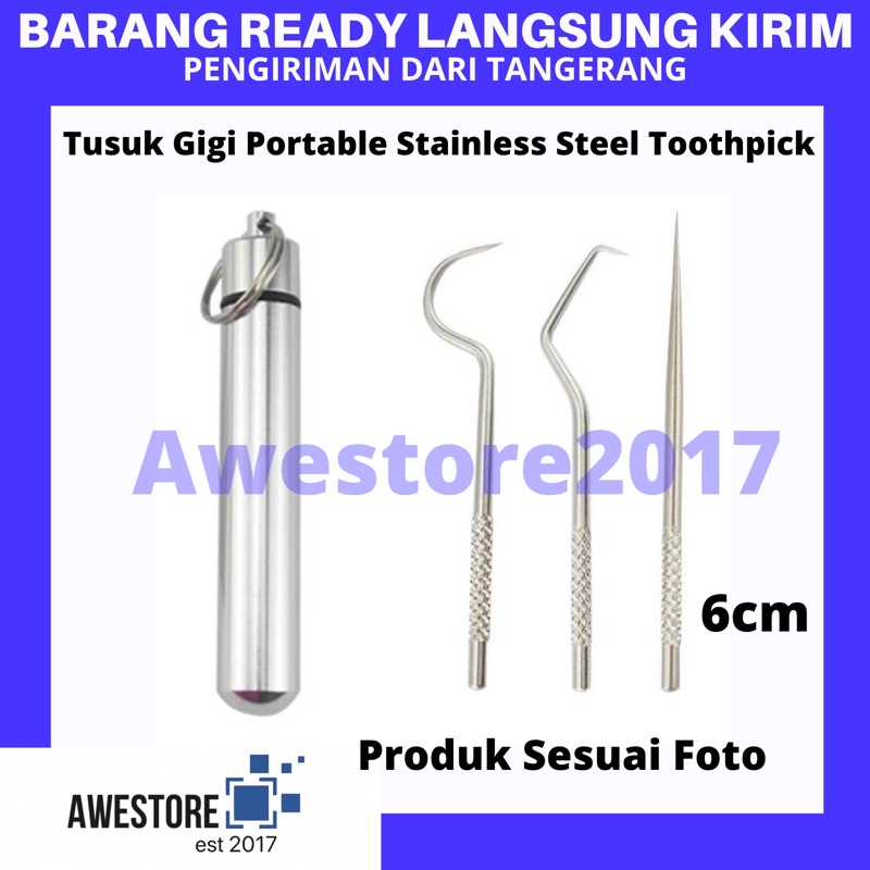 Tusuk Gigi Stainless Steel Tabung Gantungan Kunci Portable Besi Toothpick Travel Tooth Pick