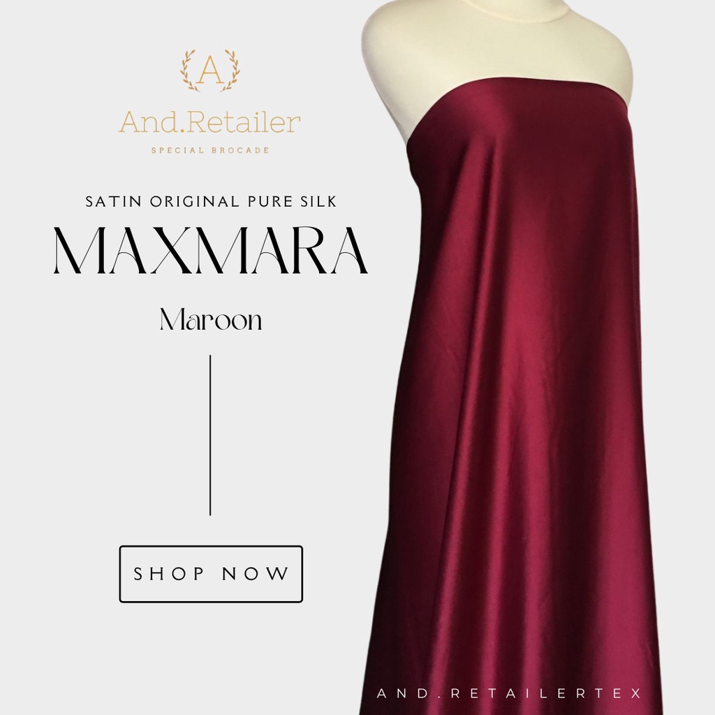 Kain Satin Maxmara Pure Silk Original warna Merah Maroon