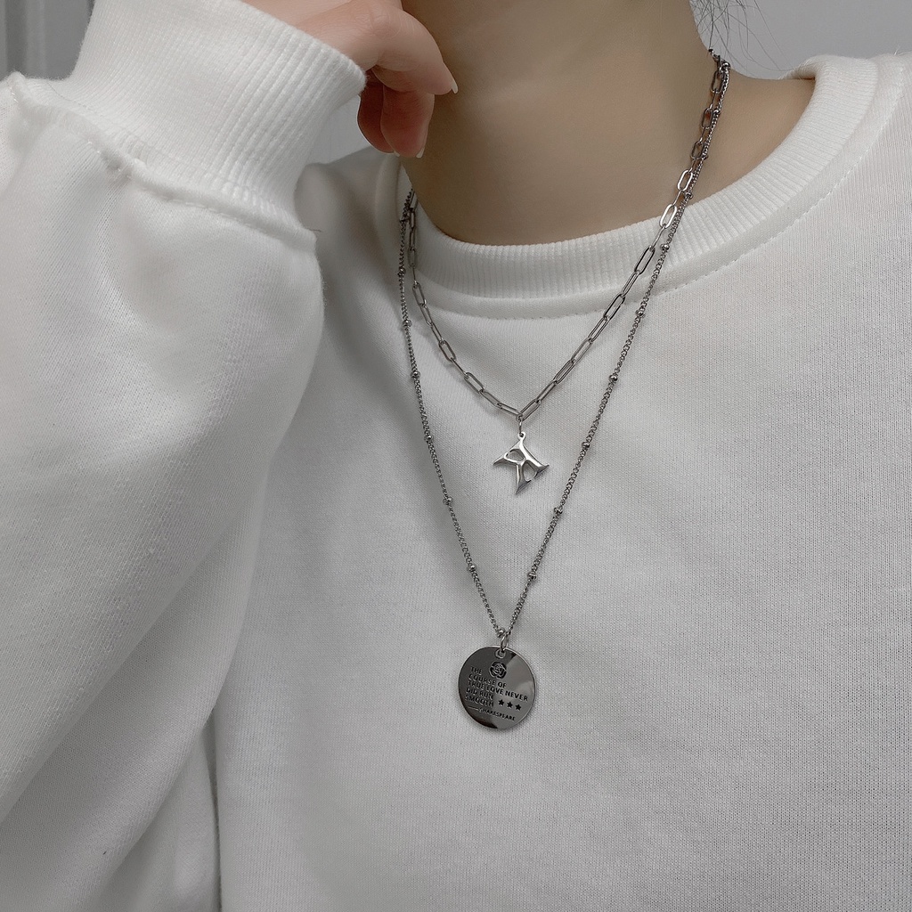 Korea ins personalized sederhana baja titanium kalung wanita hip hop huruf bulat fashion merek liont