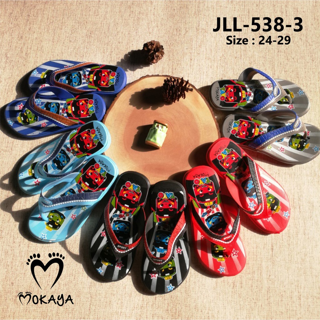 Sandal Jepit Anak Cowok Motif Tayo Keren Lucu Import Mokaya / size 24-29 (JLL538-3)