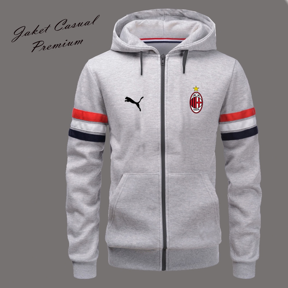 Jaket Hoodie Kupluk Logo Club Bola Ac Milan /Jaket Sweater Hoodie Pria Wanita Keren  Bahan Lembut Te